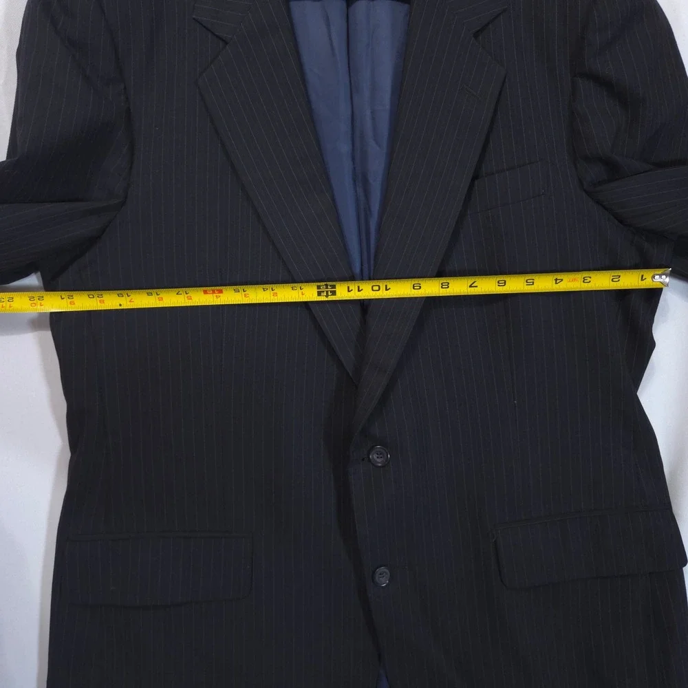 Vtg Sussex 100% Pure Wool Blazer Mens 46L Pinstripe Two Button Black Jacket 80s